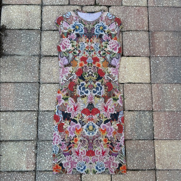 AlEXANDER MCQUEEN 100% Wool Sheath Floral Dress